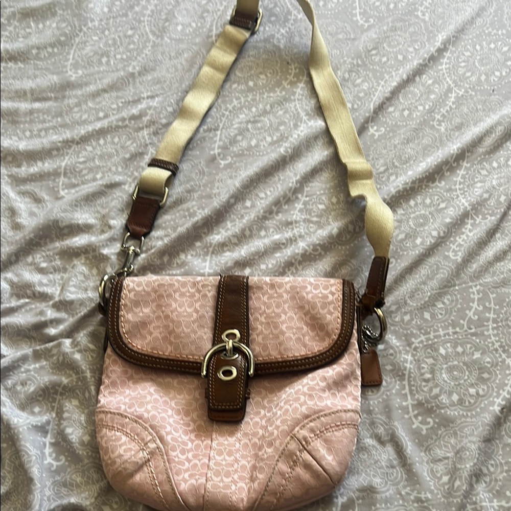 Coach Pink and Brown Crossbody Bag with Adjustable Strap